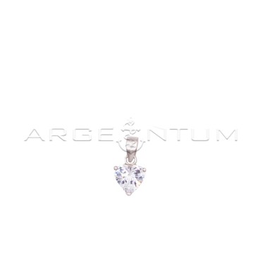 Ciondolo punto luce con zircone a cuore bianco da 8 mm a 3 griffe placcato oro bianco in argento 925