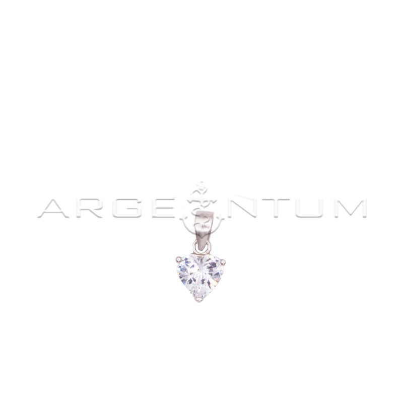 Ciondolo punto luce con zircone a cuore bianco da 8 mm a 3 griffe placcato oro bianco in argento 925