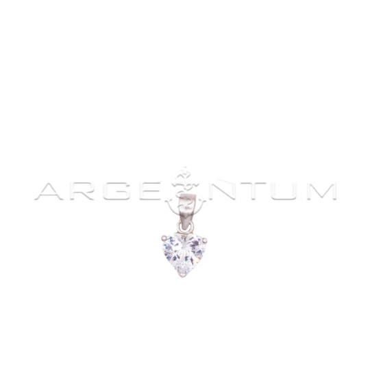 Ciondolo punto luce con zircone a cuore bianco da 8 mm a 3 griffe placcato oro bianco in argento 925