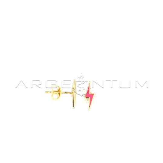 Orecchini a lobo fulmine smaltato fucsia con attacco a pressione placcato oro giallo in argento 925