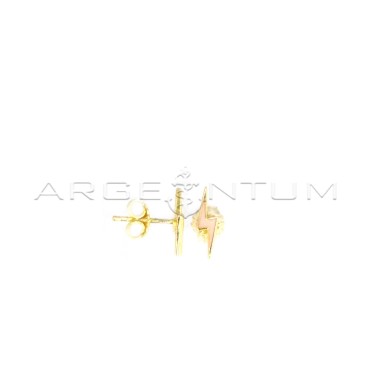 Pink enamel lightning bolt earrings with yellow gold plated snap attachment in 925 silver
