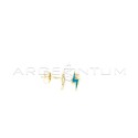 Turquoise enameled lightning bolt earrings with yellow gold plated snap attachment in 925 silver