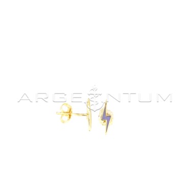 Lilac enameled lightning bolt earrings with yellow gold plated snap attachment in 925 silver