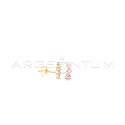 Lobe earrings with pink degradé zircons plated yellow gold in 925 silver