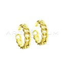 Rounded curb hoop earrings with yellow gold plated snap attachment in 925 silver