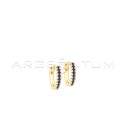 Blue zircon hoop earrings with yellow gold plated snap clasp in 925 silver