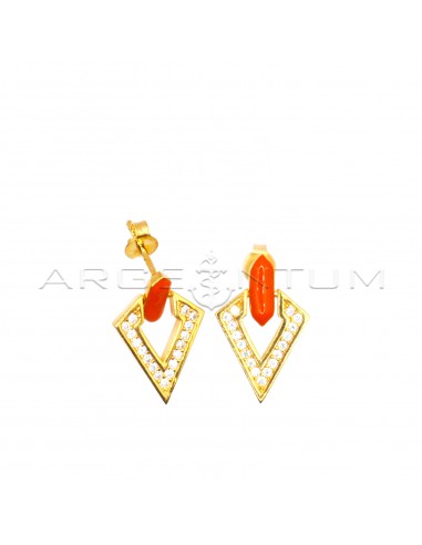 Lobe earrings with orange enamel...