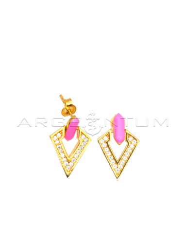 Stud earrings with pink enamel...