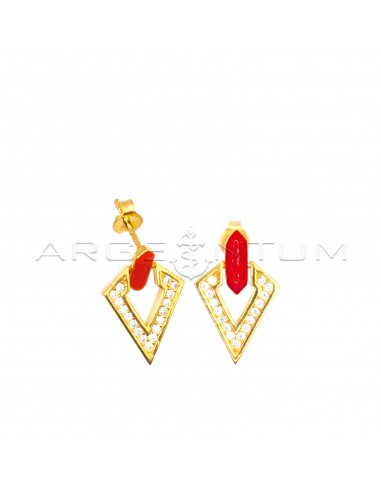 Stud earrings with red enamel...