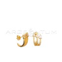 White zircon three-strand simicircle stud earrings with white zircon drops and yellow gold-plated snap attachment in 925 silver
