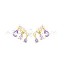 Lobe earrings with white zircon segment and drops of lilac zircon pendants degradè with pressure attachment, yellow gold plated 