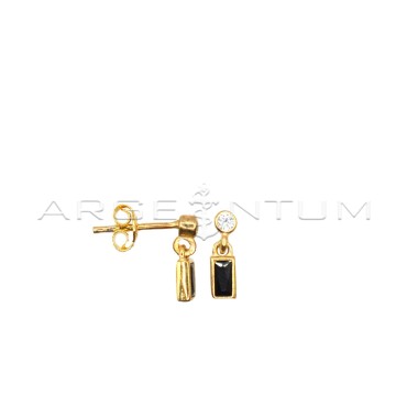 Orecchini pendenti con attacco punto luce bianco e baguette nera pendente placcati oro giallo in argento 925