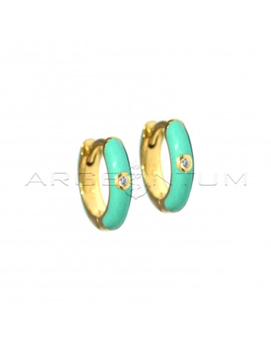 Aqua green enamel hoop earrings with...