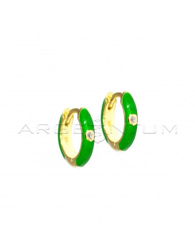 Green enamel hoop earrings with white...