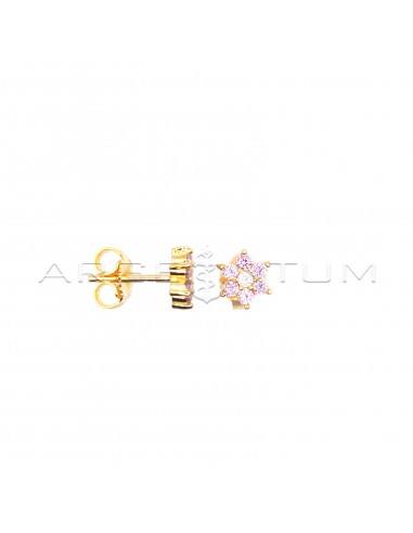 Pink zircon flower lobe earrings with...