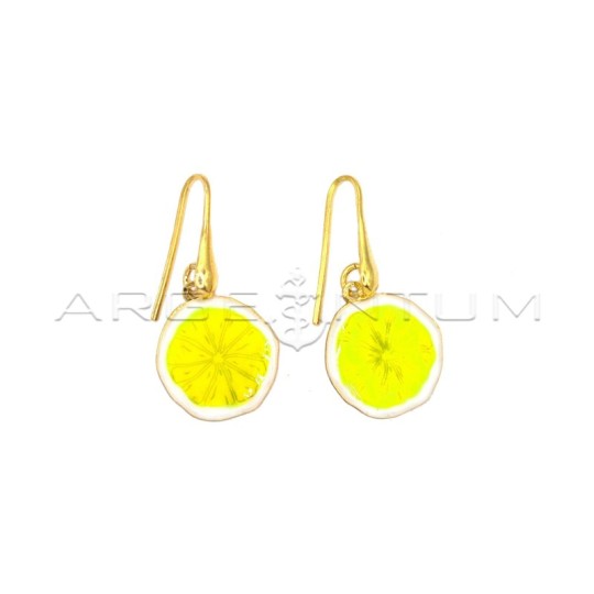 Orecchini pendenti limone a lastra smaltato bianco e giallo placcati oro giallo in argento 925