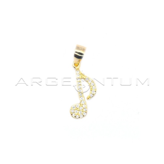 Ciondolo nota musicale zirconato bianco placcato oro giallo in argento 925