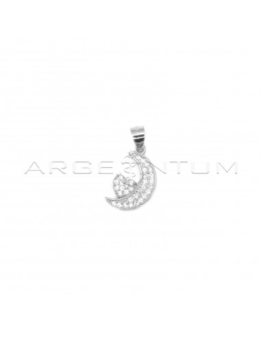 Moon and heart pendant in white gold...