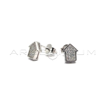 White gold-plated white cubic zirconia house lobe earrings in 925 silver