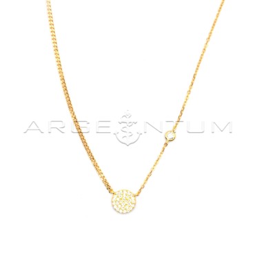 Grumettina and small force link necklace with central round in white zircons pave and white zircon with yellow gold-plated side 
