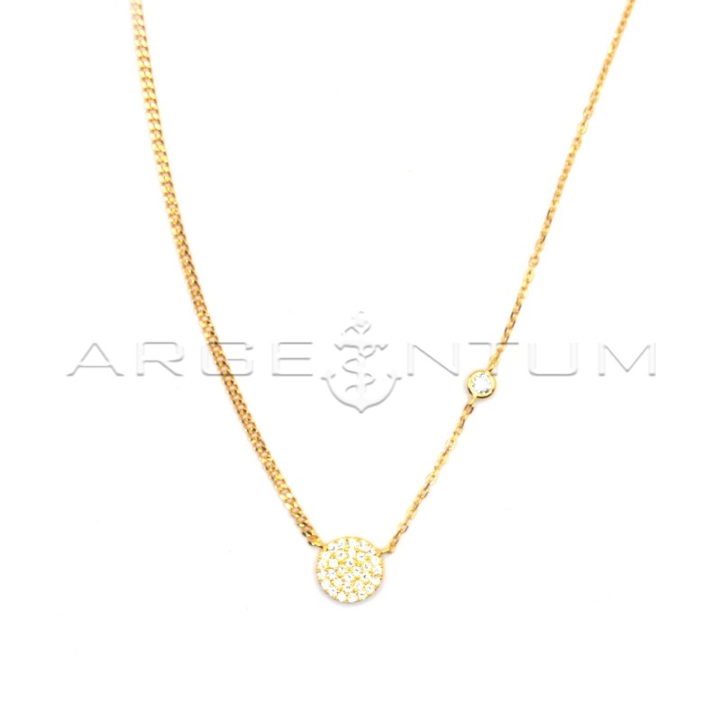 Grumettina and small force link necklace with central round in white zircons pave and white zircon with yellow gold-plated side 