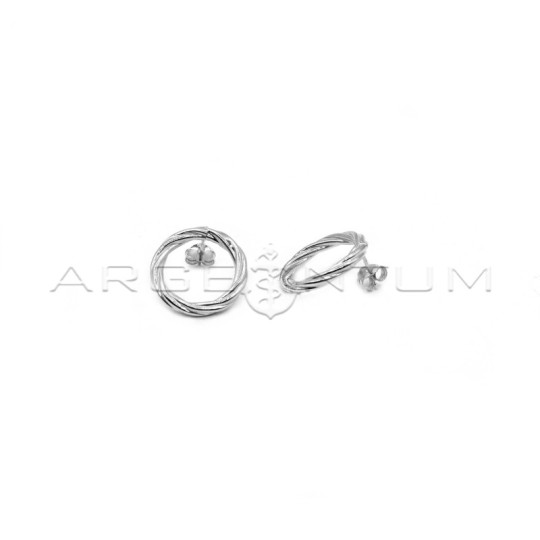 White gold plated lobe earrings with push fit and round tubular torchon shape in 925 silver