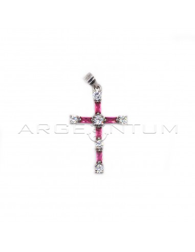 Cross pendant of white round and pink...