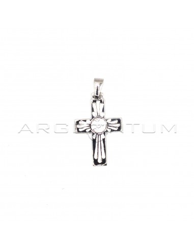 Engraved cross pendant with white...