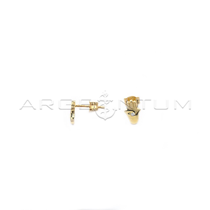 Hand of Fatima push stud earrings with yellow gold plated central point of light in 925 silver
