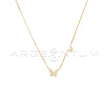Collana maglia forzatina con farfalla centrale e laterale a pave di zirconi bianchi placcata oro giallo in argento 925