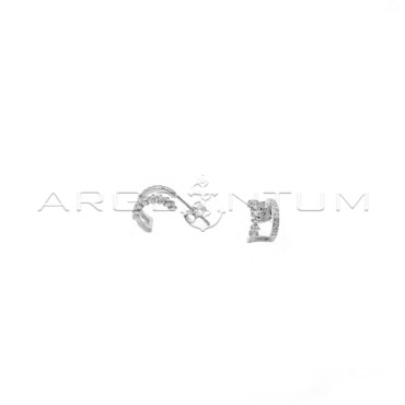 Half circle earrings with pressure attachment with two rows of white gold plated zircons in 925 silver