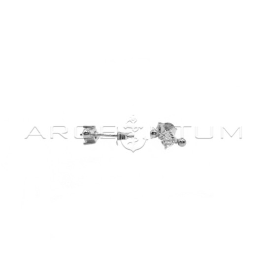 Orecchini a lobo con attacco a pressione punto luce con sfere laterali placcati oro bianco in argento 925