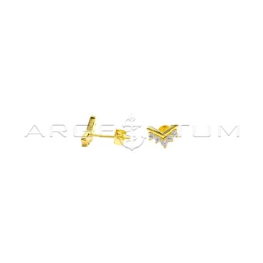 Stud earrings with V pressure attachment with row of yellow gold plated white zircons in 925 silver