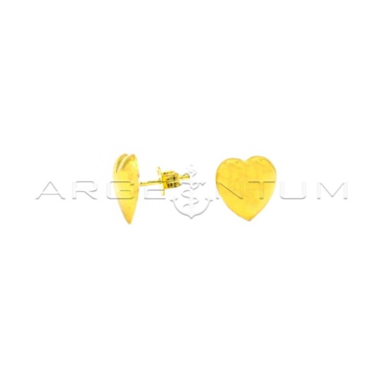 Orecchini a lobo cuore bombato 10.5x11mm placcati oro giallo in argento 925