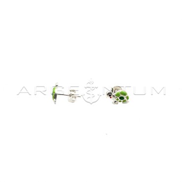 Orecchini a lobo tartaruga smaltata verde placcato oro bianco in argento 925