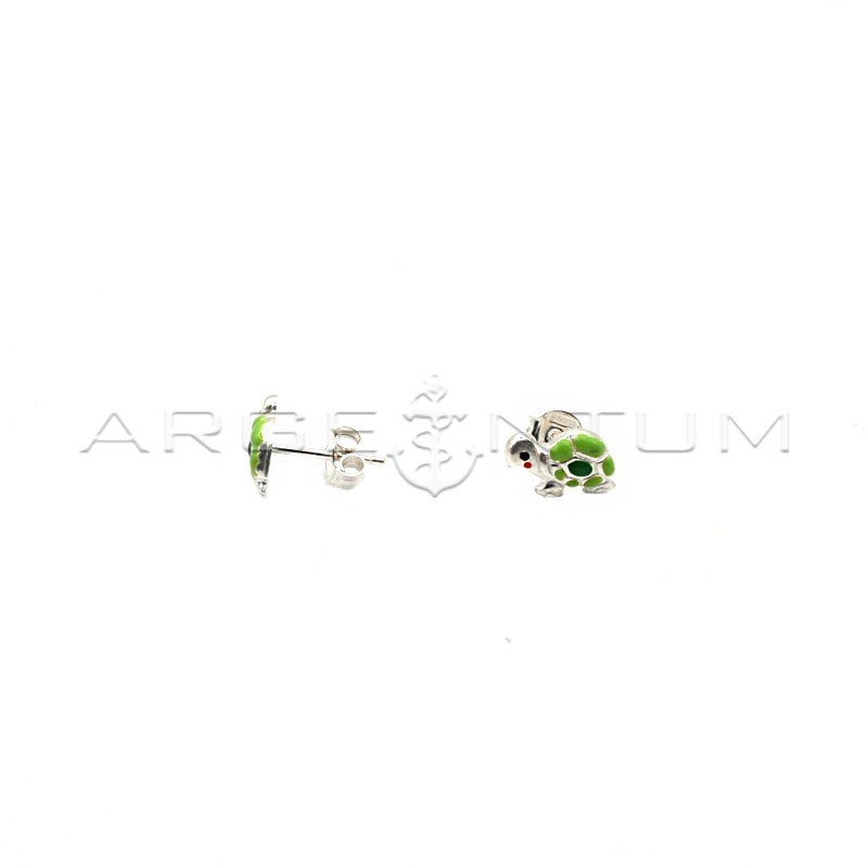Orecchini a lobo tartaruga smaltata verde placcato oro bianco in argento 925