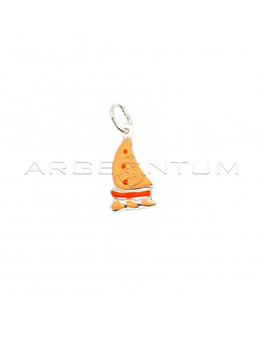 Orange enamelled sailboat pendant in...