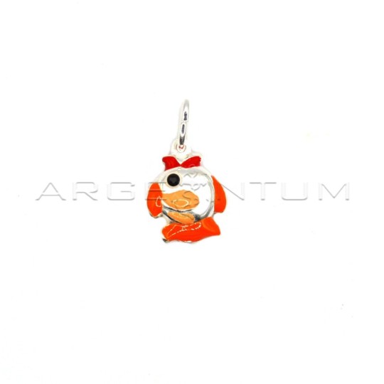 Paired orange enamelled fish pendant in 925 white silver