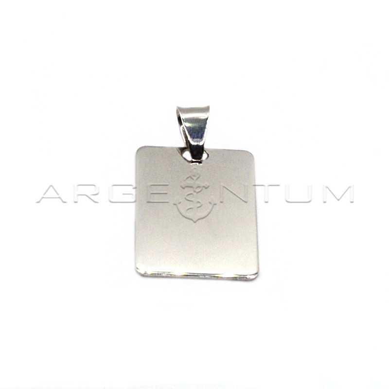 Smooth rectangular medal 18x24 mm. white gold plated in 925 silver