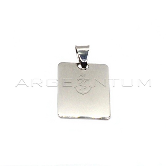 Medaglia liscia rettangolare 18x24 mm. placcata oro bianco in argento 925