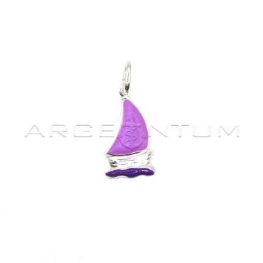 Lilac enamelled sailboat pendant in 925 white silver