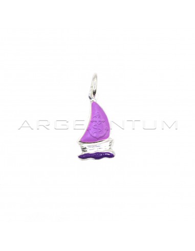 Lilac enamelled sailboat pendant in...