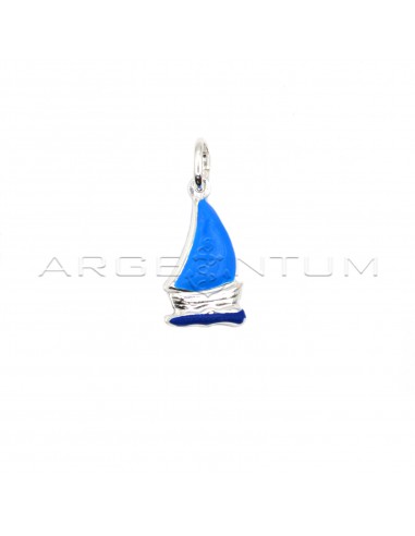 Blue enamelled sailboat pendant in...