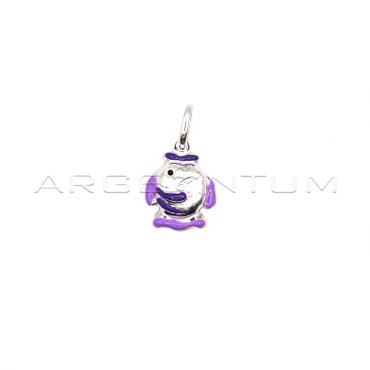 Paired lilac enamelled fish pendant in 925 white silver