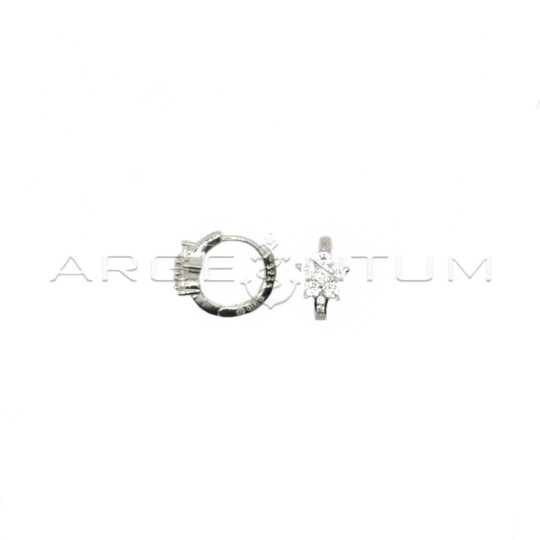 White semi-zircon hoop earrings with eye with pupil in turquoise paste and yellow gold plated snap closure in 925 silver