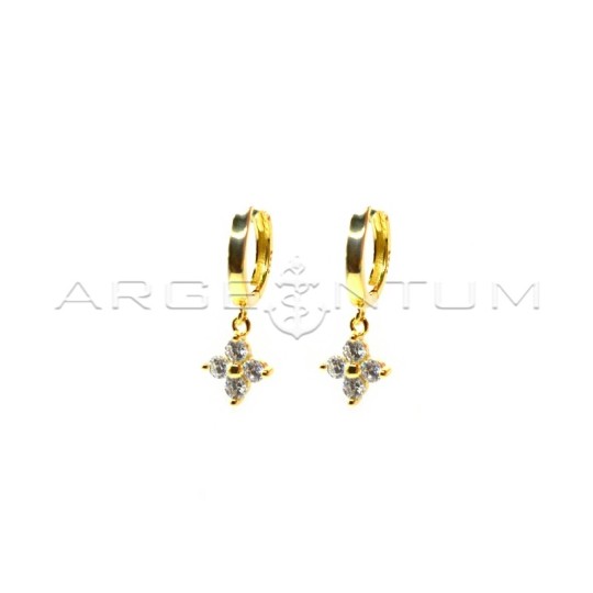 Orecchini a cerchio semizirconato bianco con chiusura a scattino e luna pendente a pavè di zirconi bianchi placcati oro bianco i