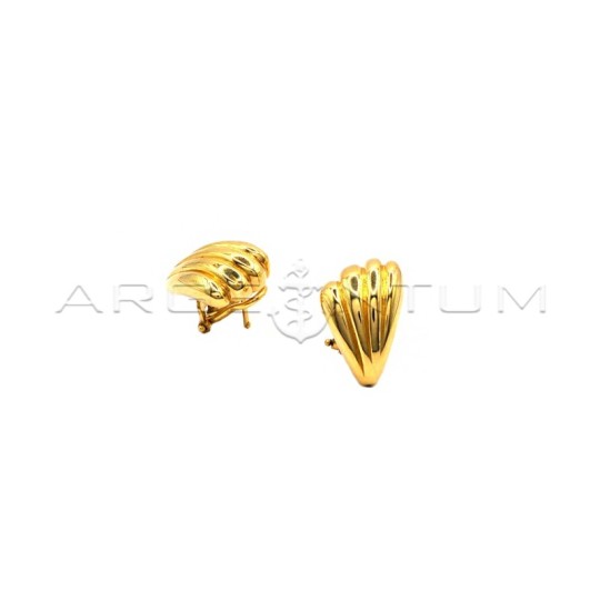 Orecchini elettroformti a goccia capovolta rigata con chiusura perno e clip placcati oro giallo in argento 925