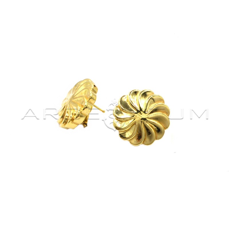 Electroformed flower stud earrings with yellow gold plated clip and pin closure in 925 silver