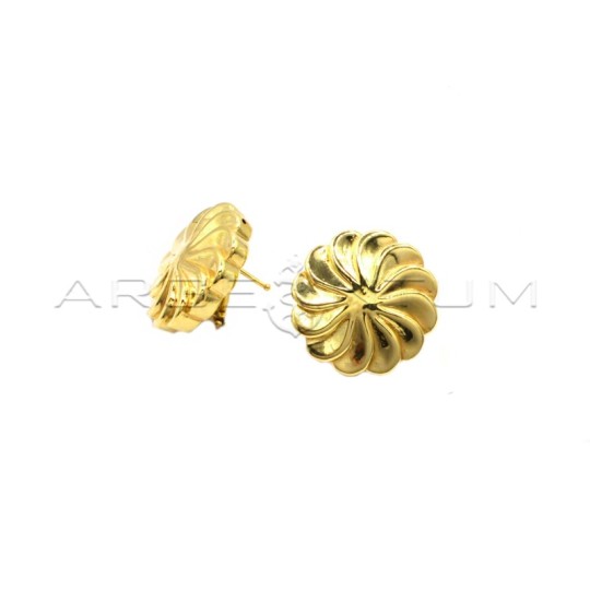 Orecchini a lobo elettroformati fiore a bottone con chiusura perno e clip placcato oro giallo in argento 925