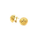 Yellow gold plated round button electroformed lobe earrings with engraved spiral in 925 silver
